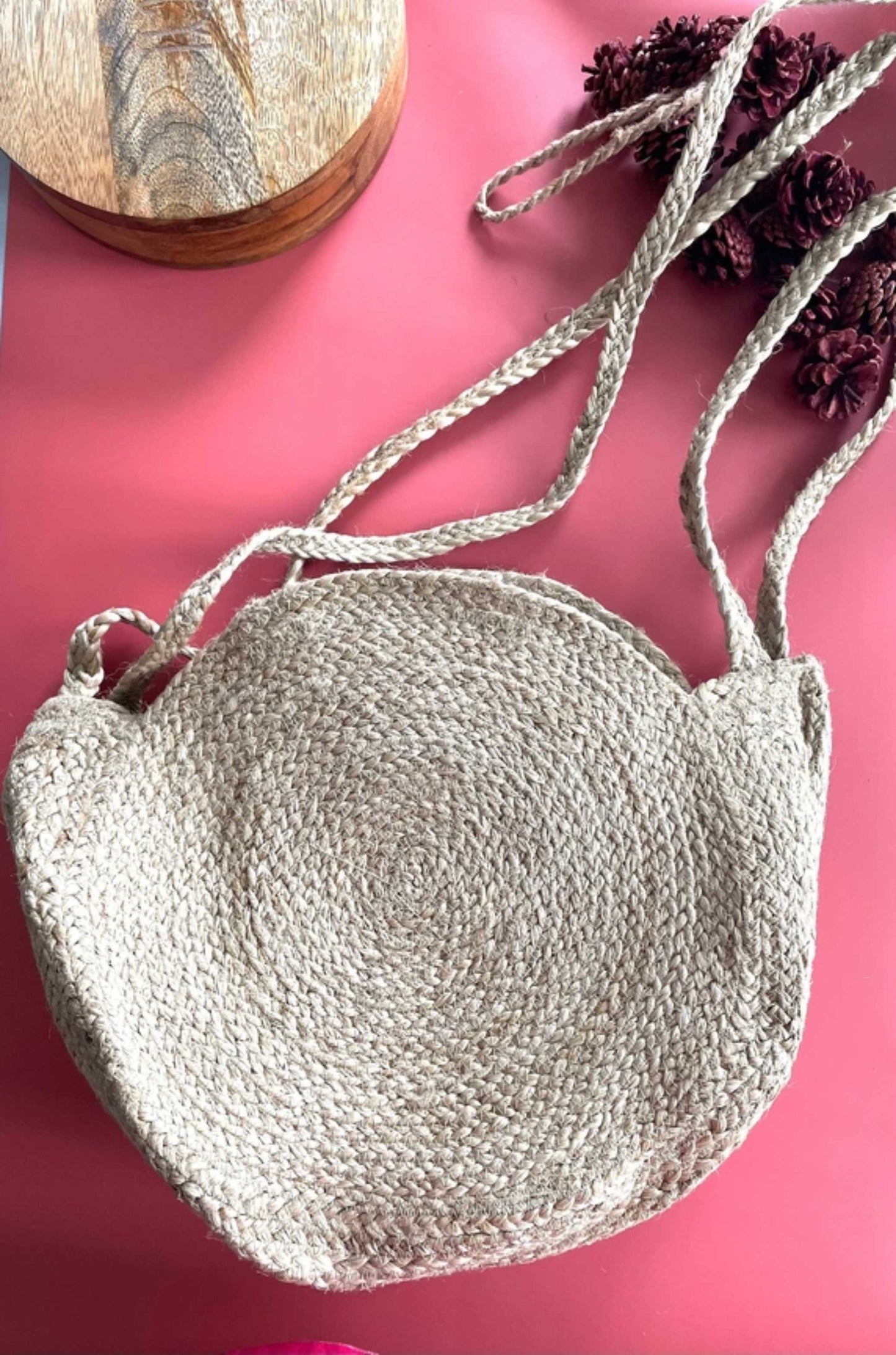 Round Jute Bag, Boho Jute Bag, Large Round Unique Handmade
