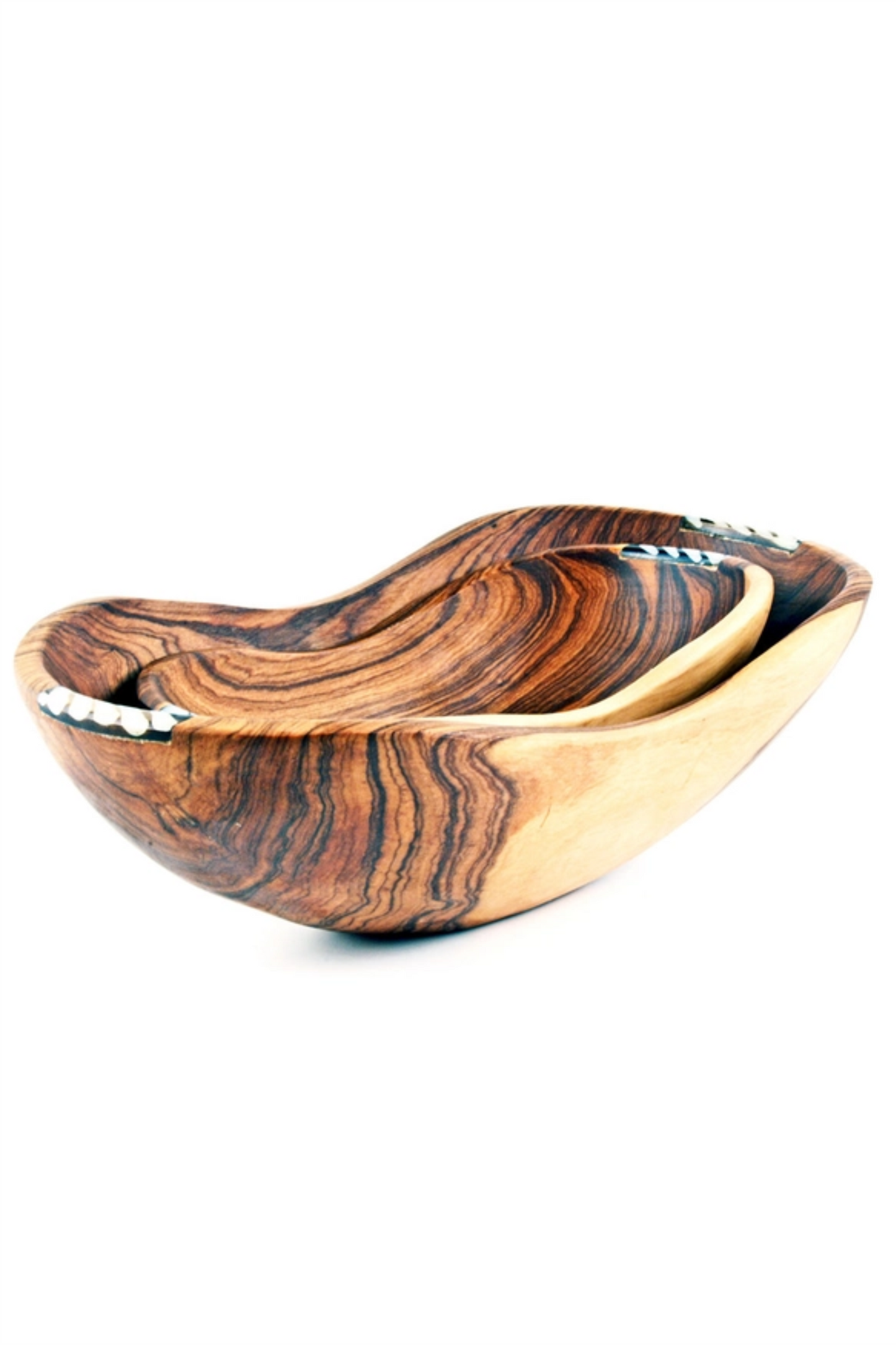 Set of Two Wild Olive Wood Dippy Dip Bowls with Batik Bone Inlay