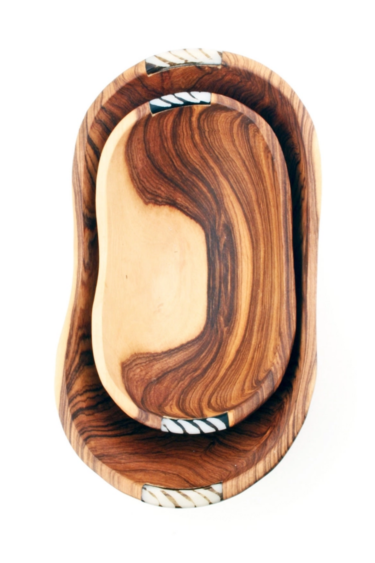 Set of Two Wild Olive Wood Dippy Dip Bowls with Batik Bone Inlay