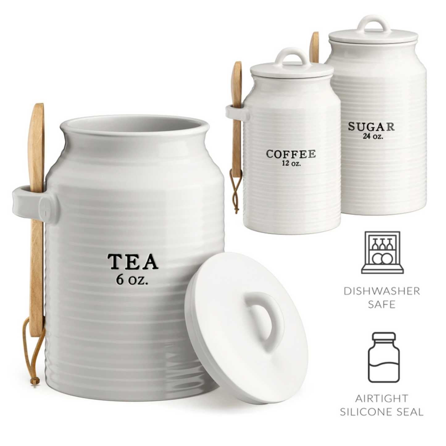 S/3 Ceramic Canisters, White