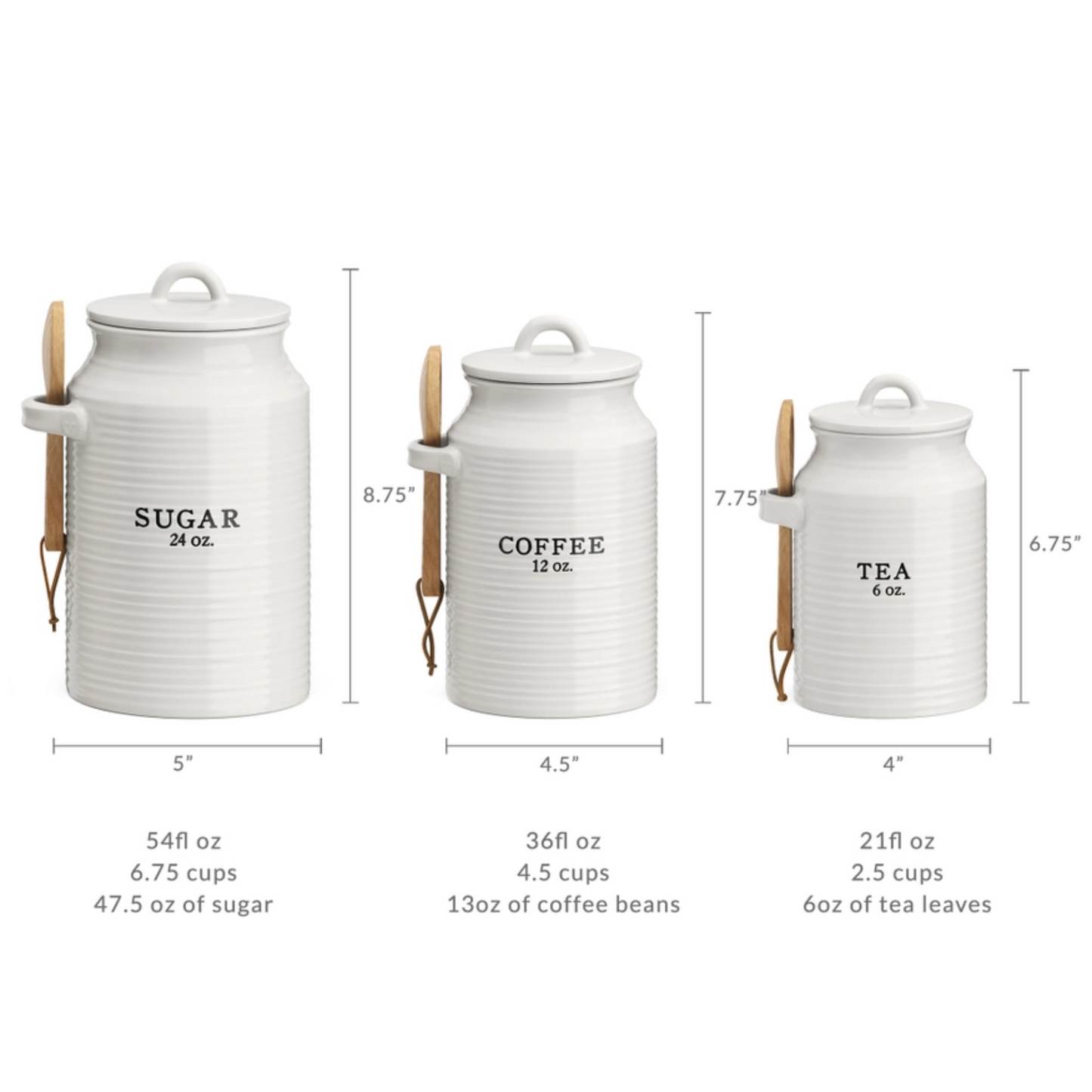 S/3 Ceramic Canisters, White