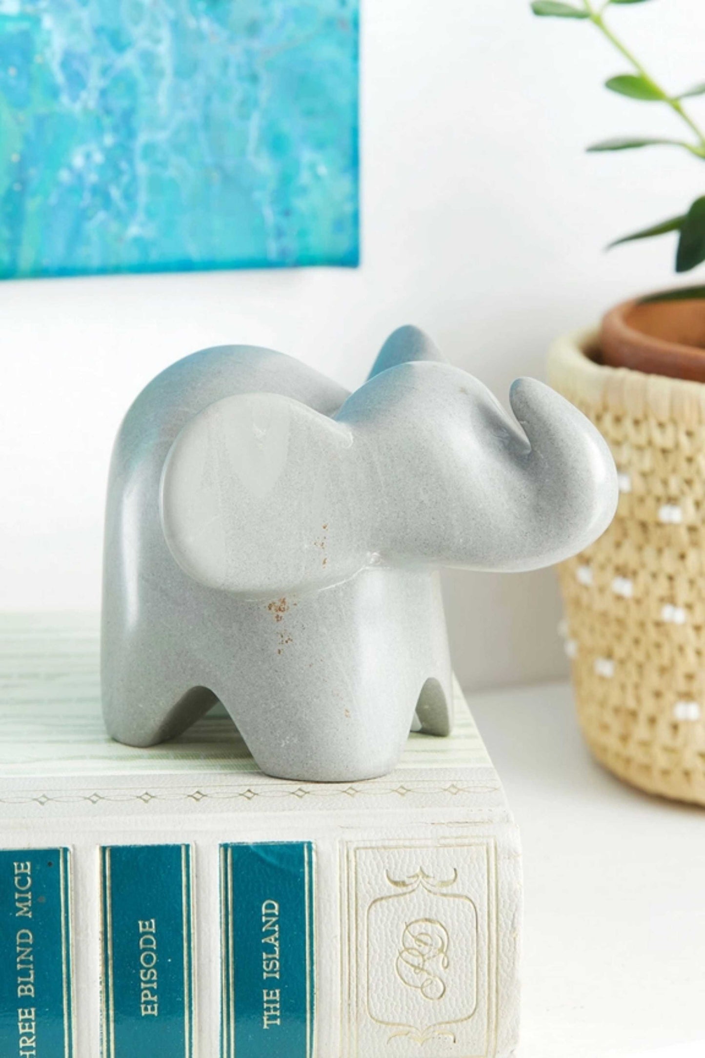 Large Dove Gray Soapstone Cherub Elephant