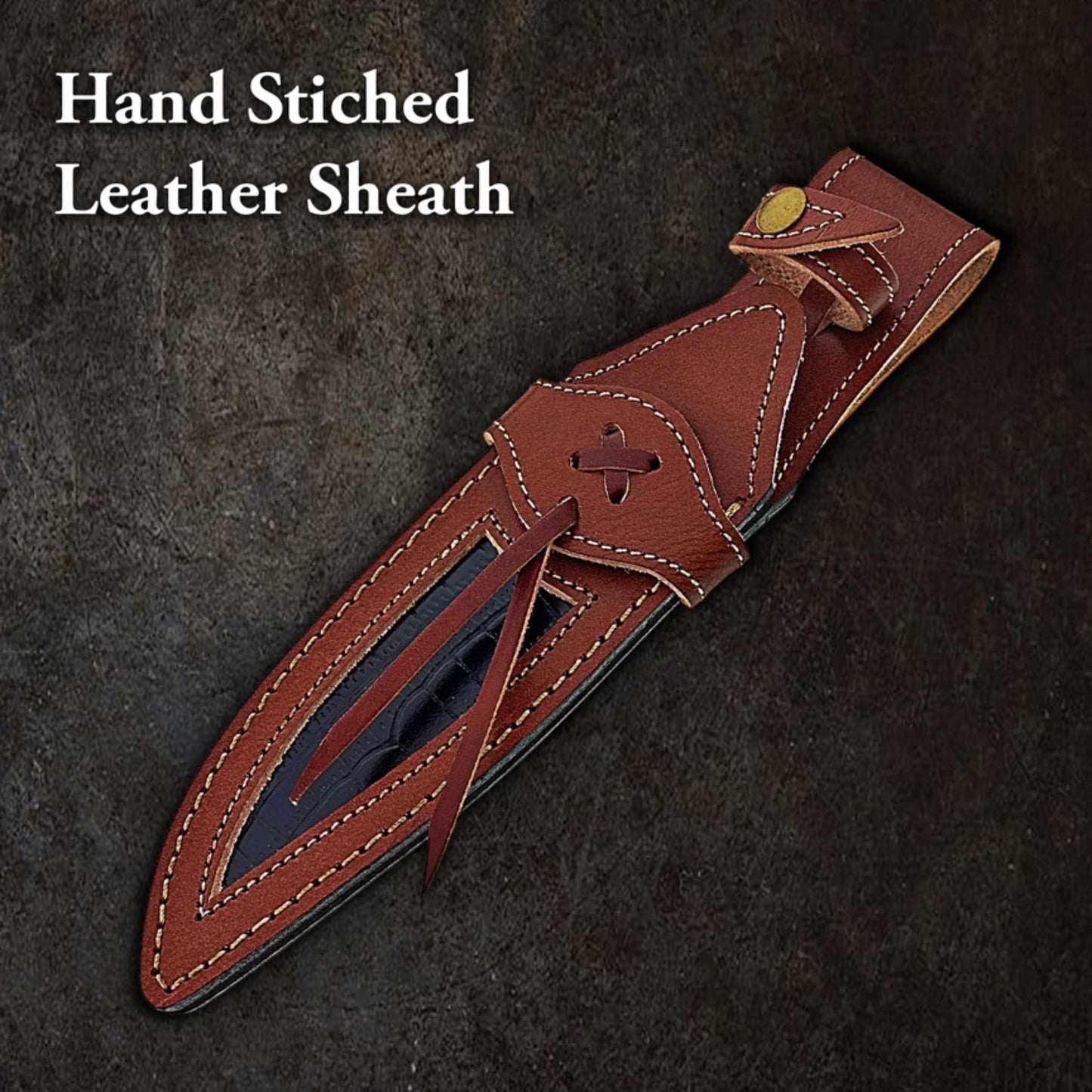 12" Handmade Damascus Steel Knife with Leather Sheath