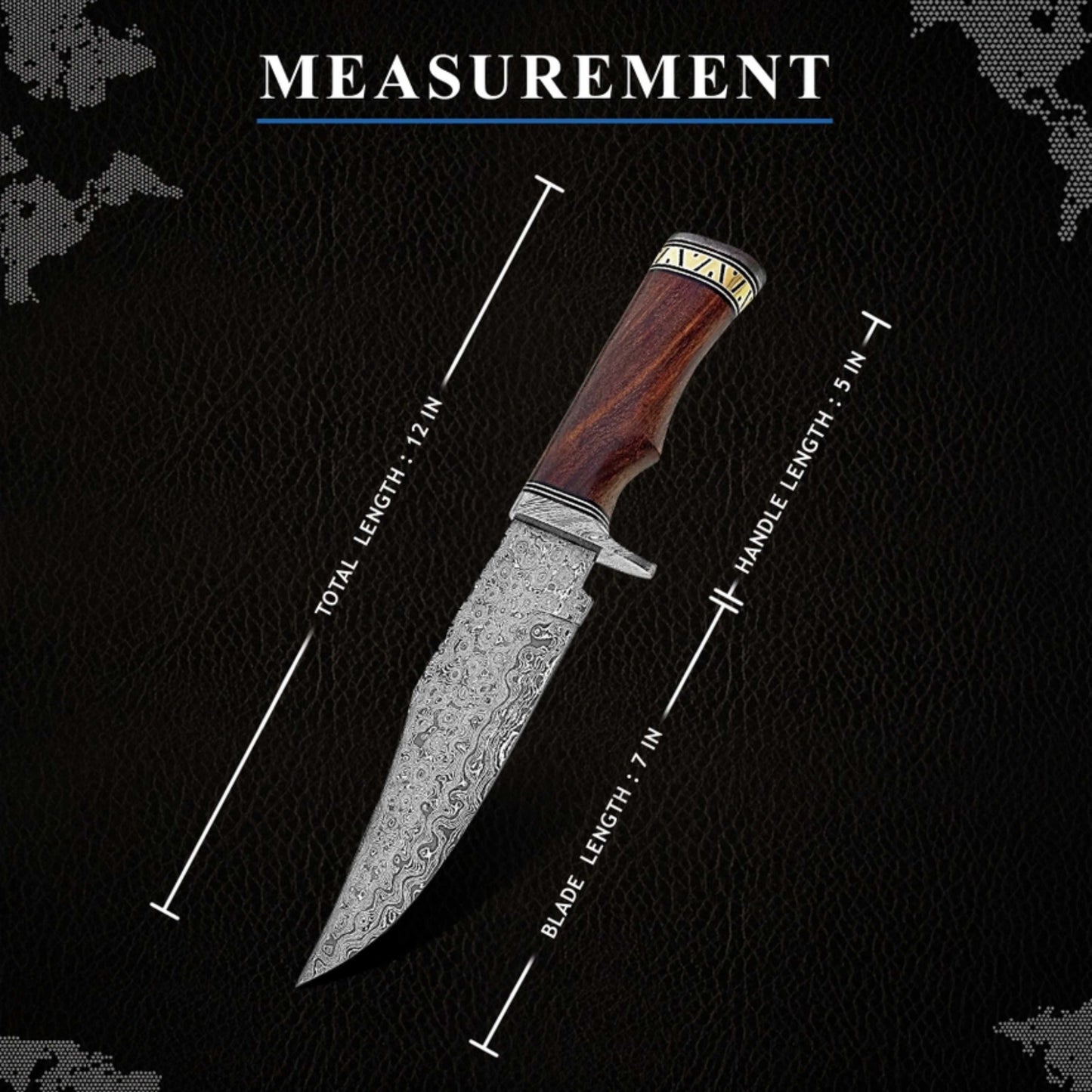 12" Handmade Damascus Steel Knife with Leather Sheath