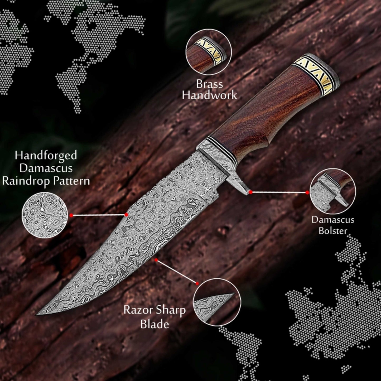 12" Handmade Damascus Steel Knife with Leather Sheath