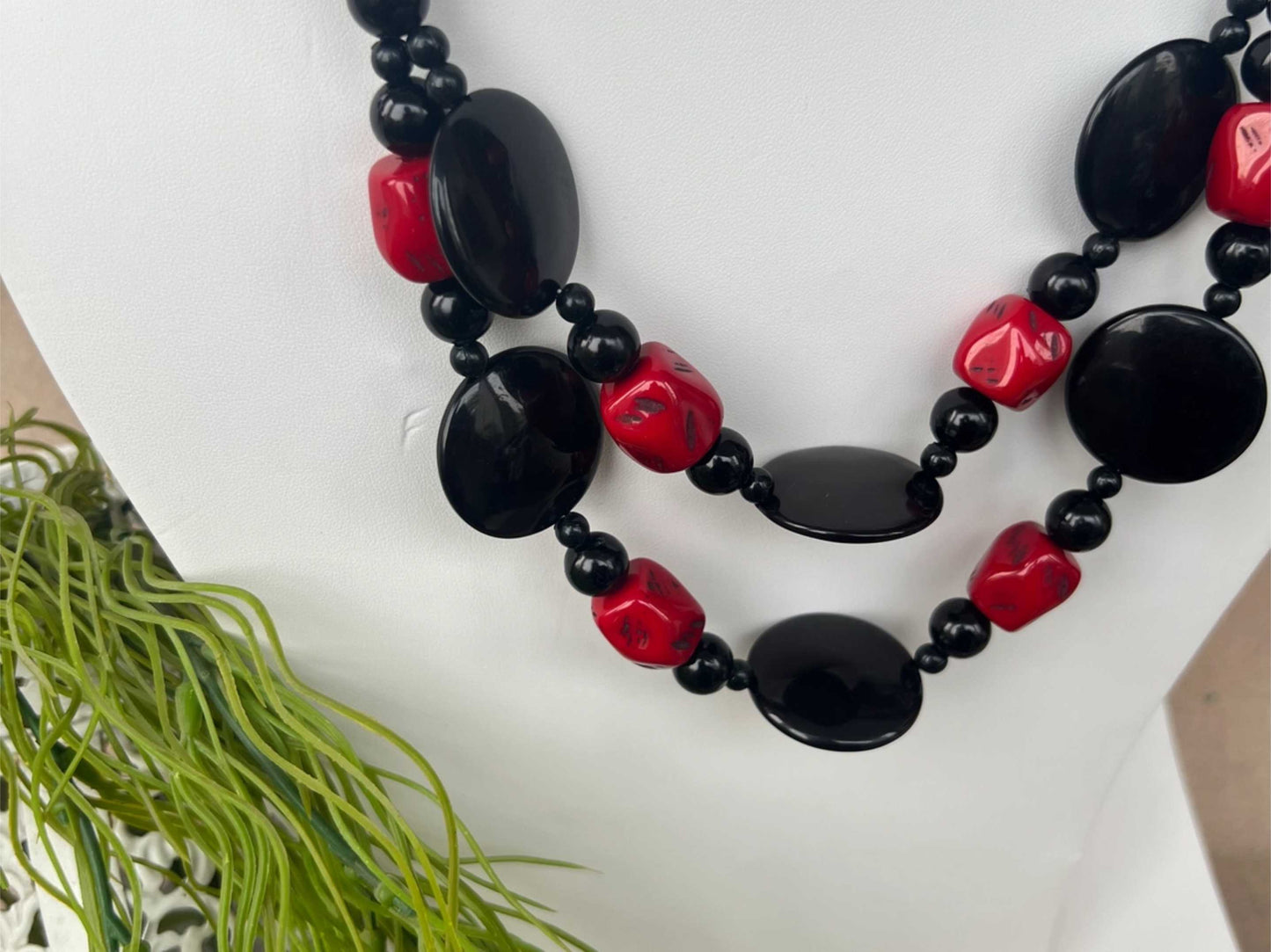 Unique Red and Black Stones and Beads Gorgeous Necklace