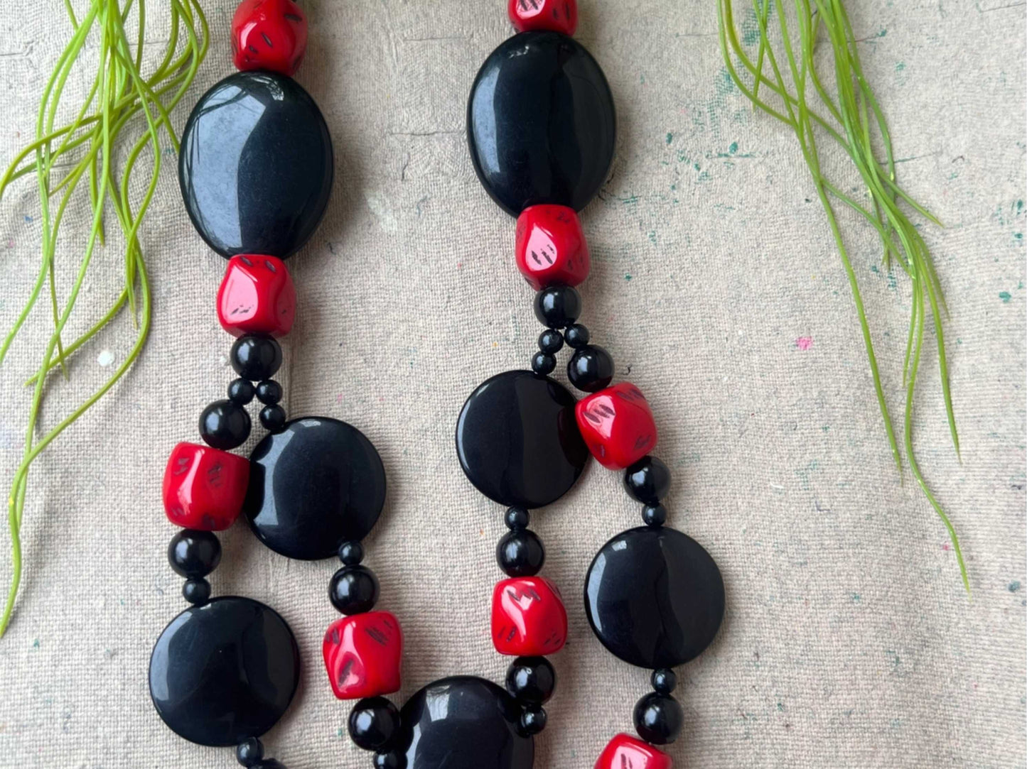 Unique Red and Black Stones and Beads Gorgeous Necklace