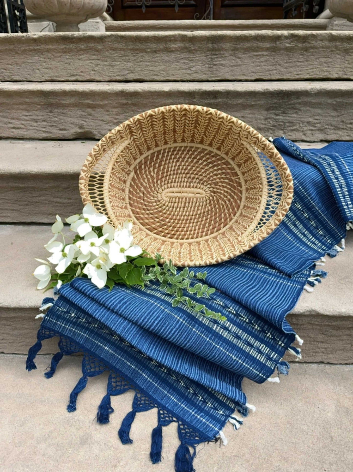 Handwoven Table Runner in Indigo Arrow