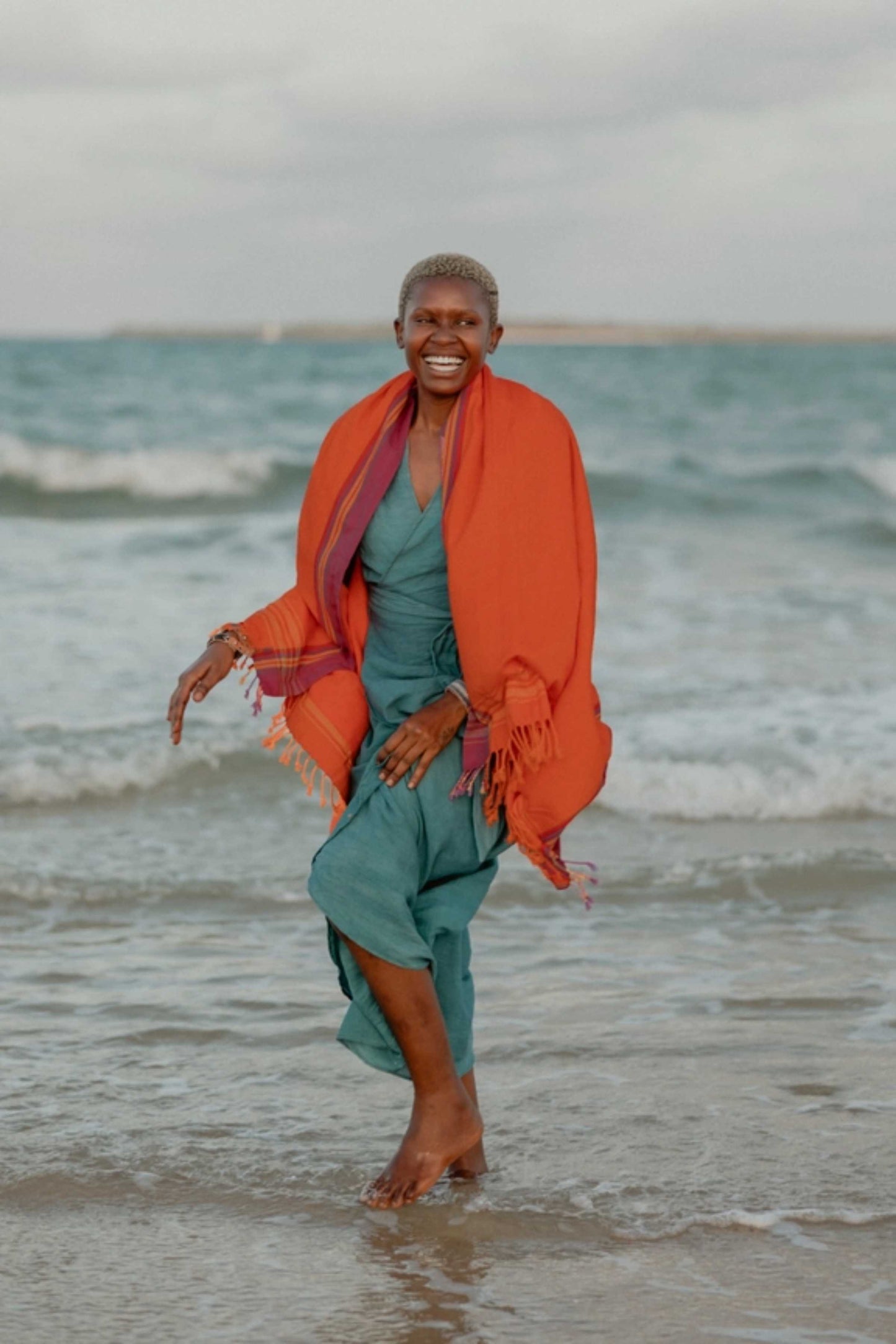 Sunset Orange Kenyan Beach Towel with Pocket
