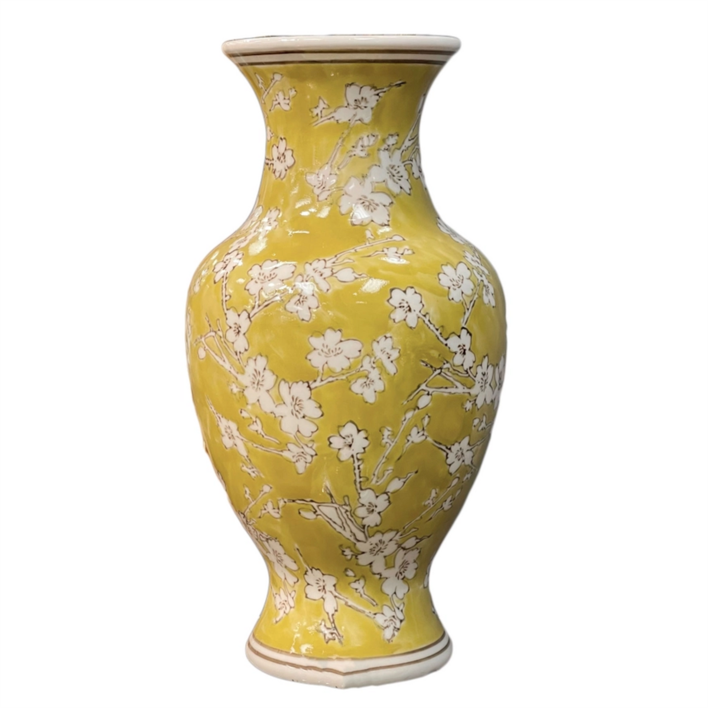 Yellow & White Chinoiserie Vase 14"