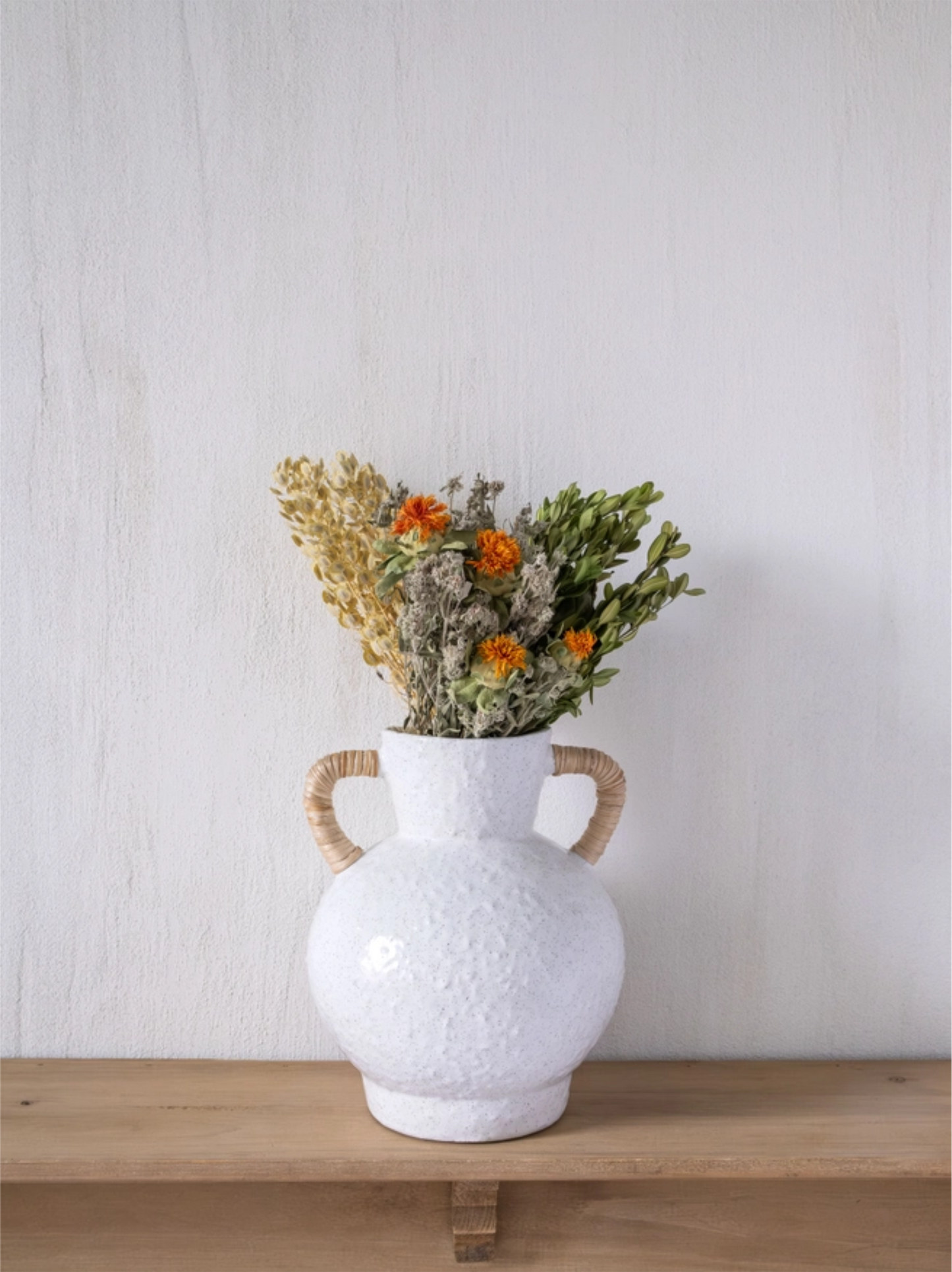 Rattan Wrapped Handle Vase Off White Medium