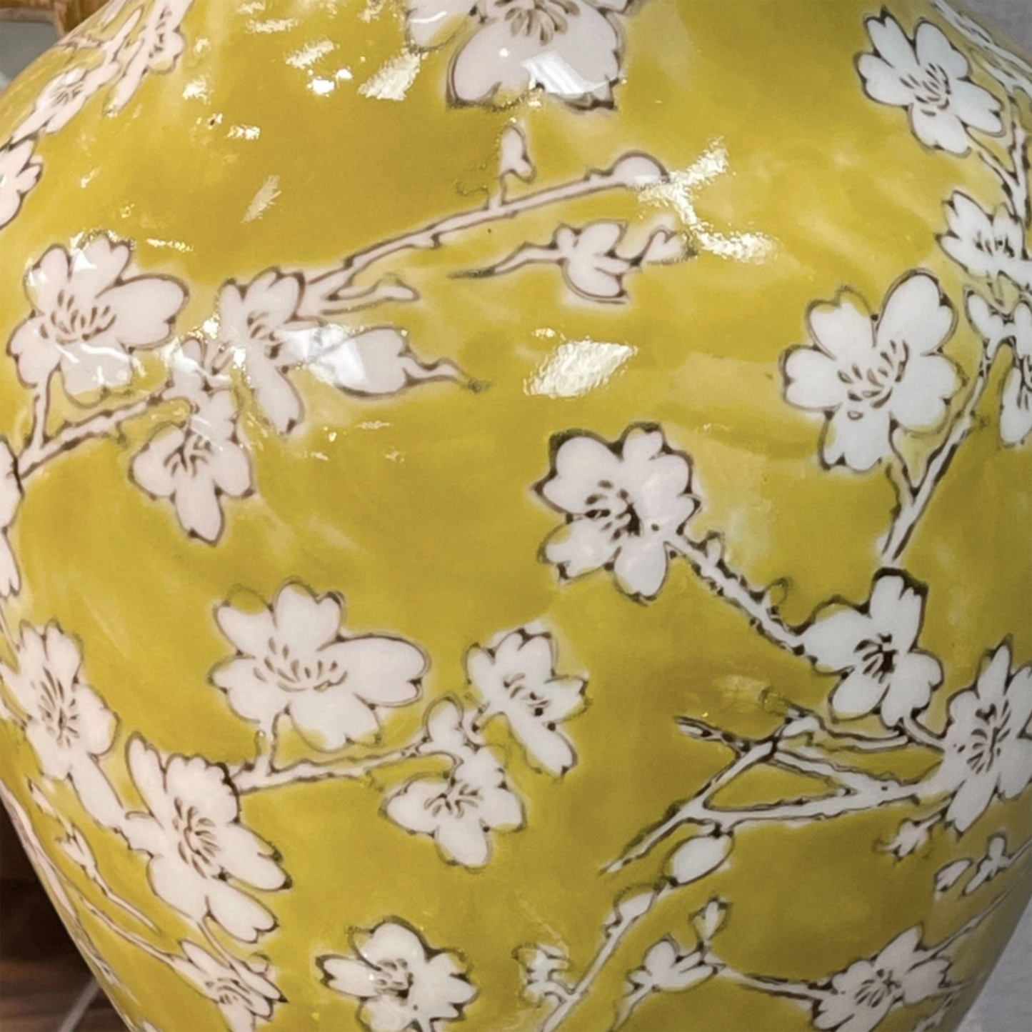Yellow & White Chinoiserie Vase 14"