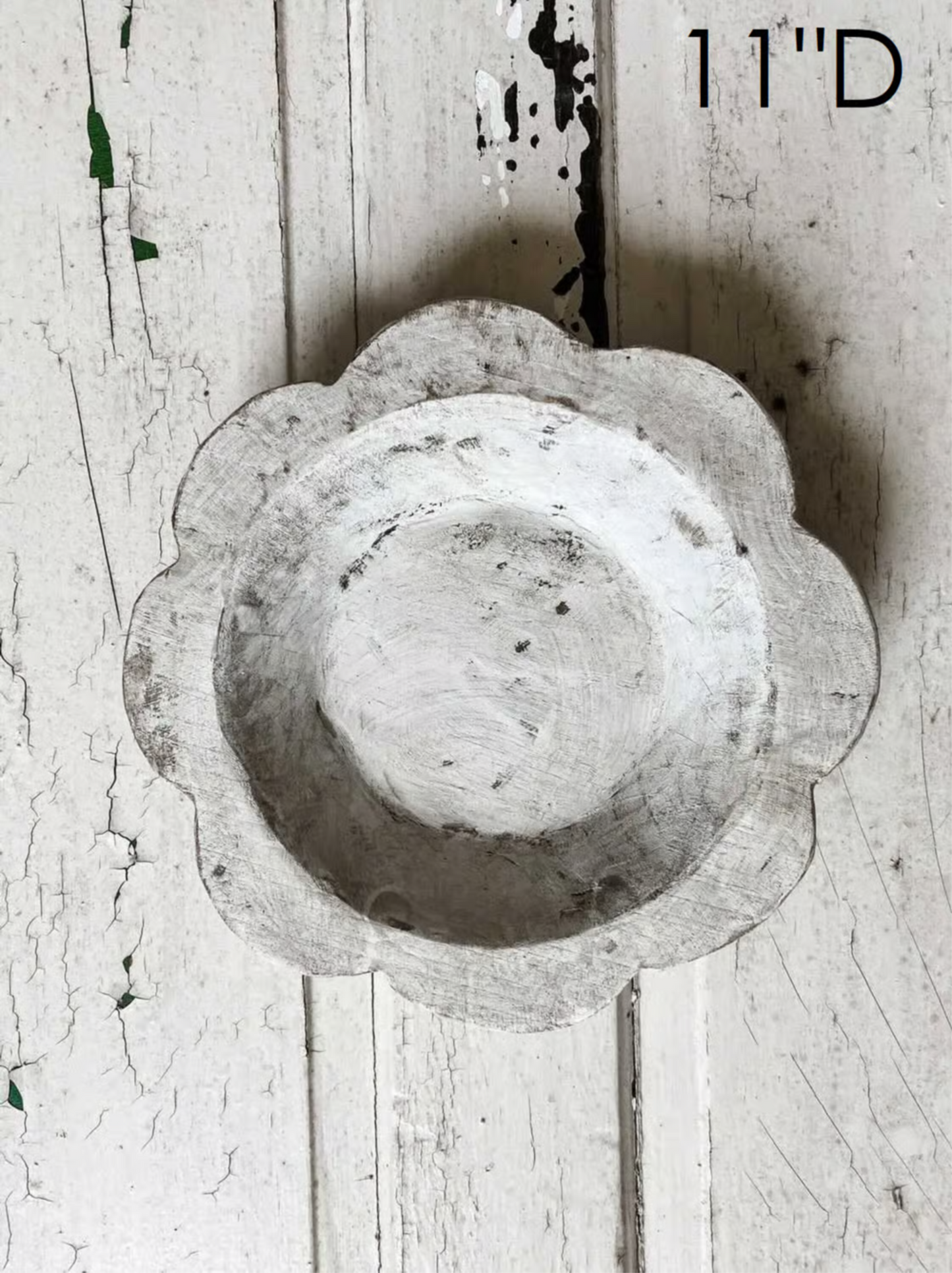 White Flower Wood Bowl