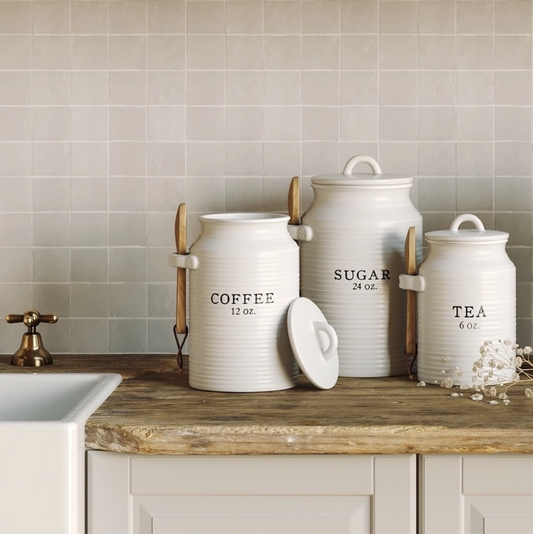 S/3 Ceramic Canisters, White