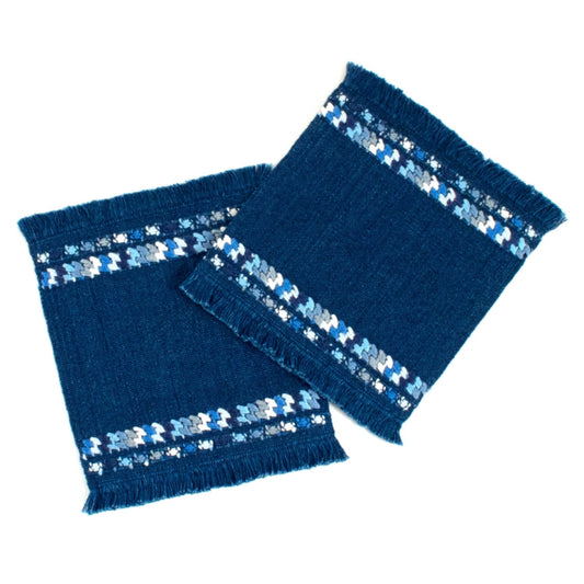 Handwoven Brocade Coaster Set in Indigo
