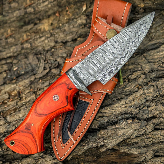 10" Handmade Damascus Steel Knife with Leather Sheath