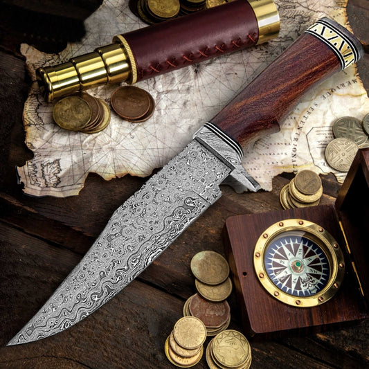 12" Handmade Damascus Steel Knife with Leather Sheath