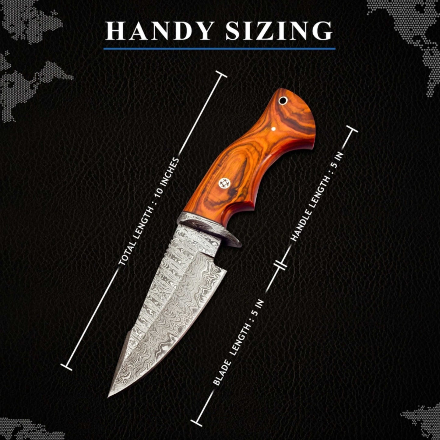 10" Handmade Damascus Steel Knife with Leather Sheath