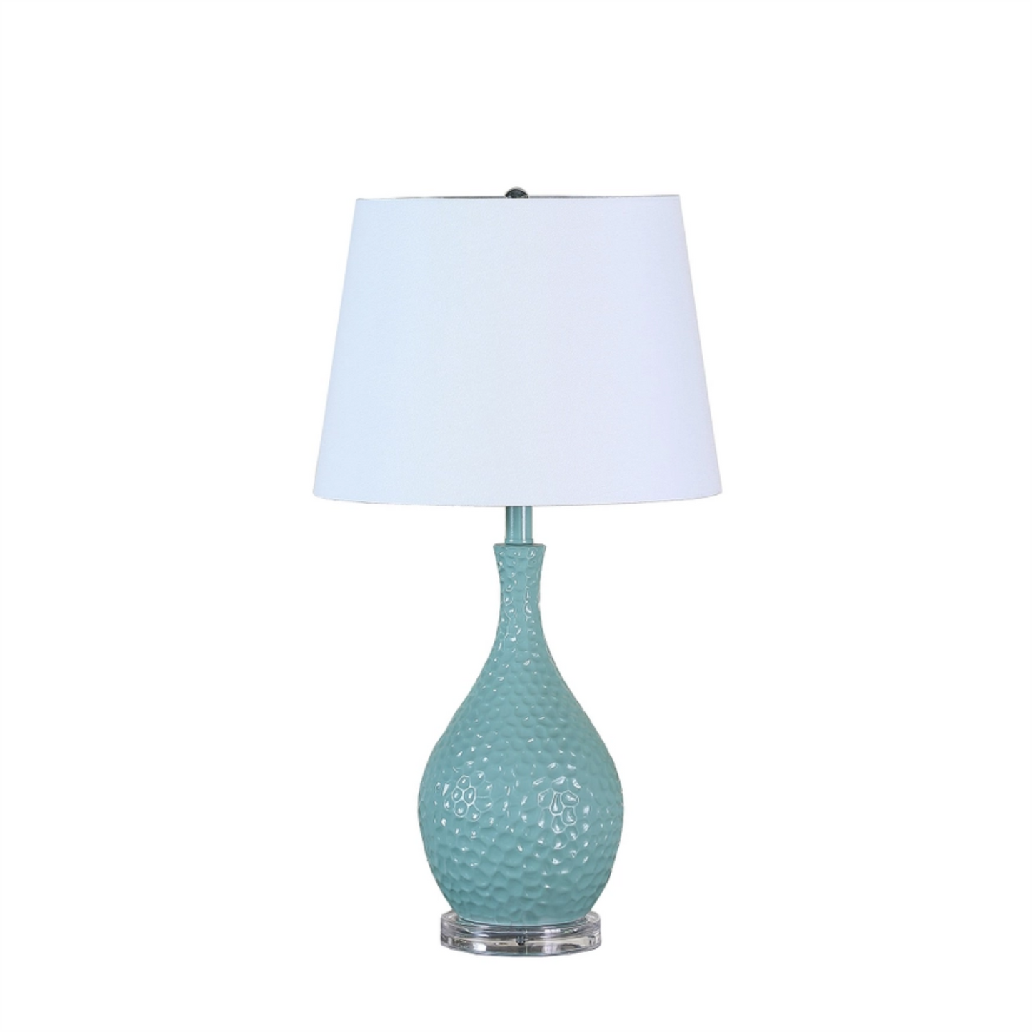 28" Aqua Hammered Table Lamp with White Tapered Drum Shade