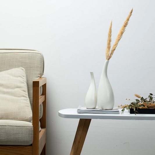 Set 2 Ceramic Vase White Modern Bud Vase Decor, Fire Mantle
