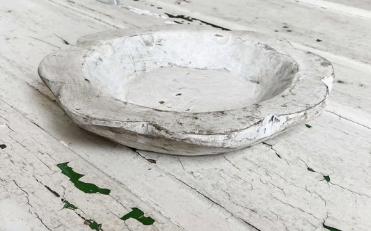 White Flower Wood Bowl